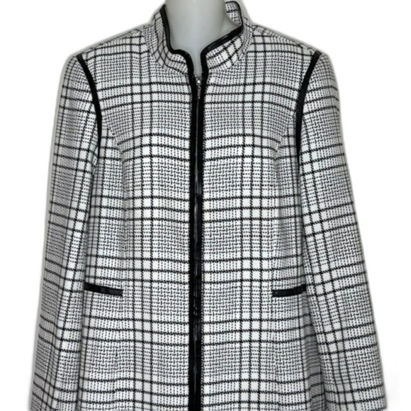 WHBM BLACK & WHITE PLAID ZIP FRONT JACKET COAT SIZE LARGE CAREER BUSINESS - Picture 3 of 12